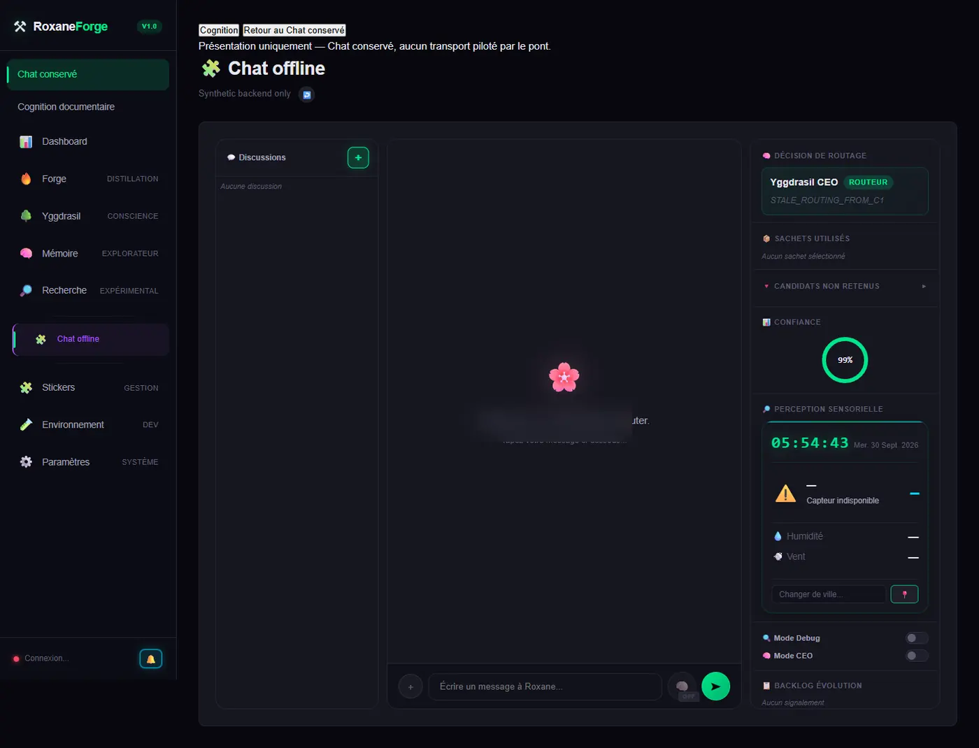 Capture réelle nettoyée de l'interface expérimentale RoxaneForge